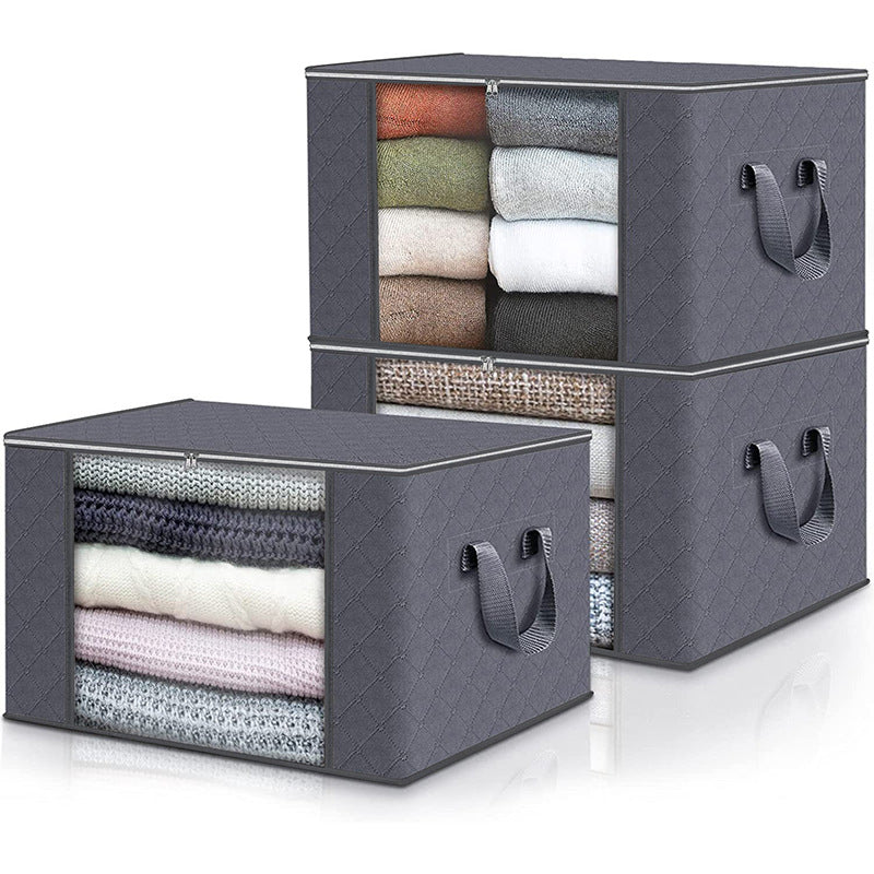 Large 90L foldable storage bags filled with clothes, bedding, and blankets