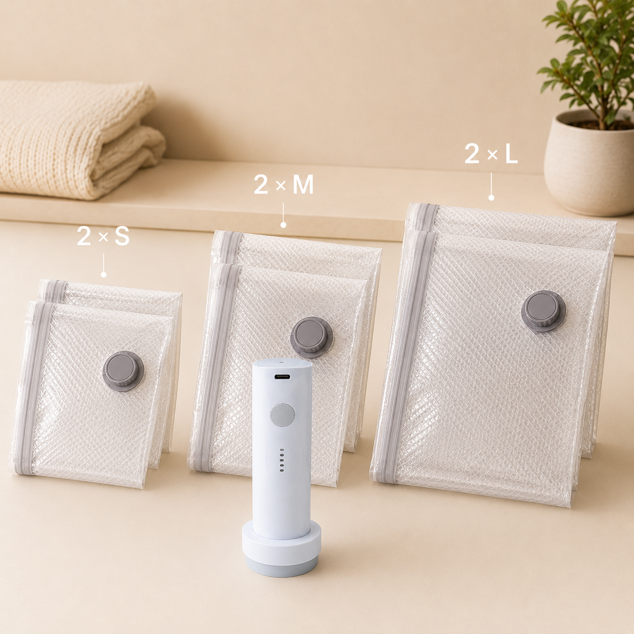 Orderly vacuum storage bags 6-pack set with electric pump
