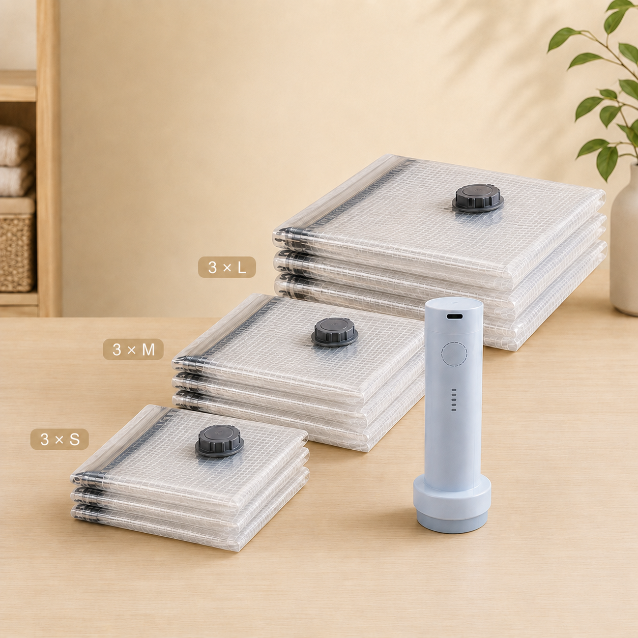 Orderly vacuum storage bags 9-pack set with electric pump