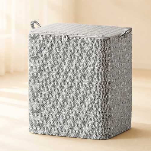 Grey foldable zippered storage bag for clothes and bedding